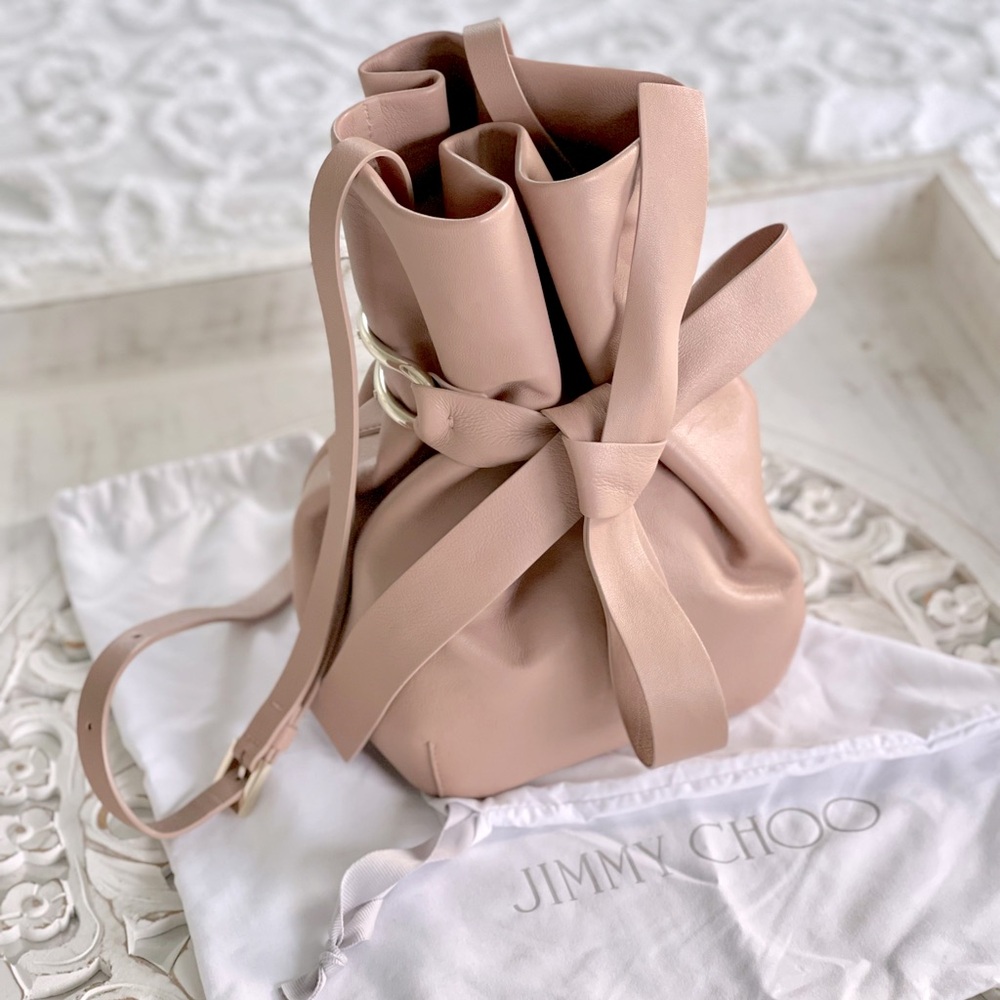 JIMMY CHOO Eve Crossbody Bow Bucket Bag